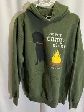 Dog is Good Never Camp Alone Olive Green Hooded Sweatshirt